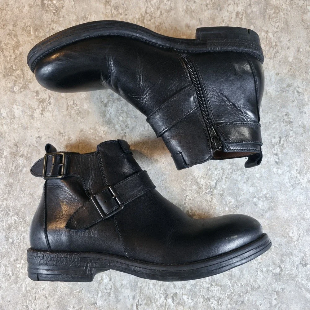 Replay Hert Biker Boots Black Leather Monk Strap Mens 7 - 7.5 / Womens 9 - 9.5‎